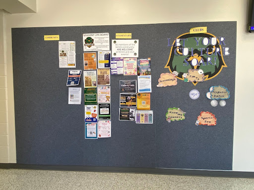 Hispanic Student Union's decorated bulletin board.