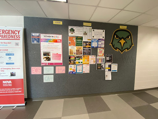 Women in STEM's decorated bulletin board.