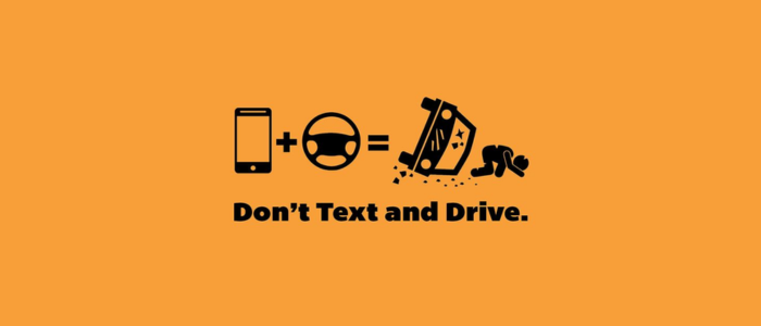 Image of an illustration indicating that phone plus a motorist equals a car accident.