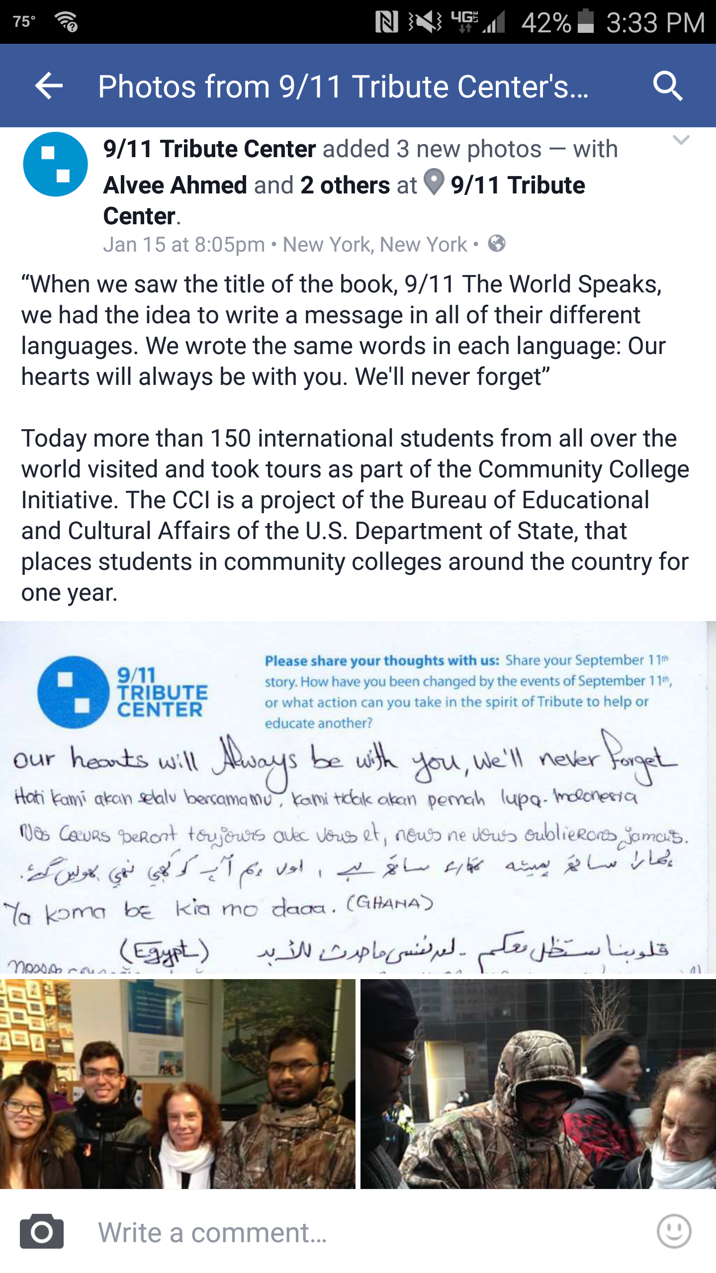 9/11 Tribute Center Facebook Page