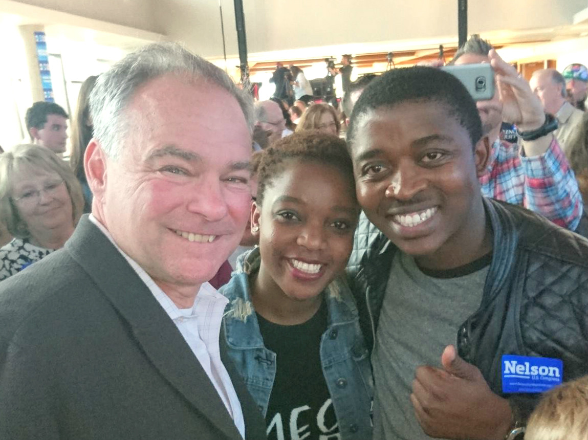 CCI Students Victor and Juliet with Tim Kaine