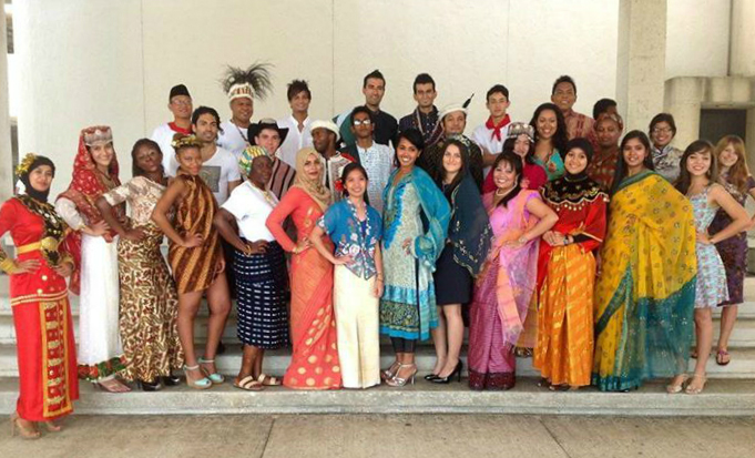 Group picture of CCI students wearing traditional clothes