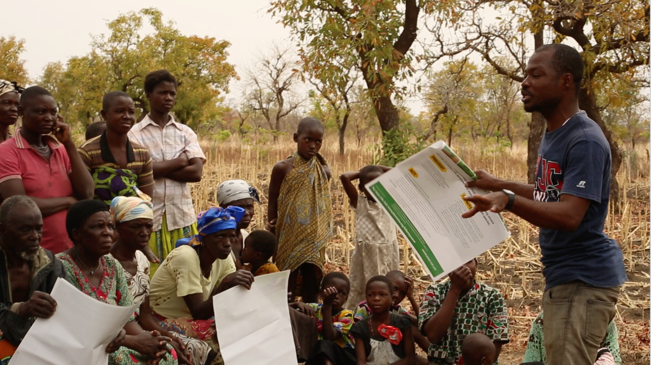 CCI alumnus Abdul-Razak Banyanifu (right) leads a workshop in Wa, Ghana on benchmark sustainable farming practices.