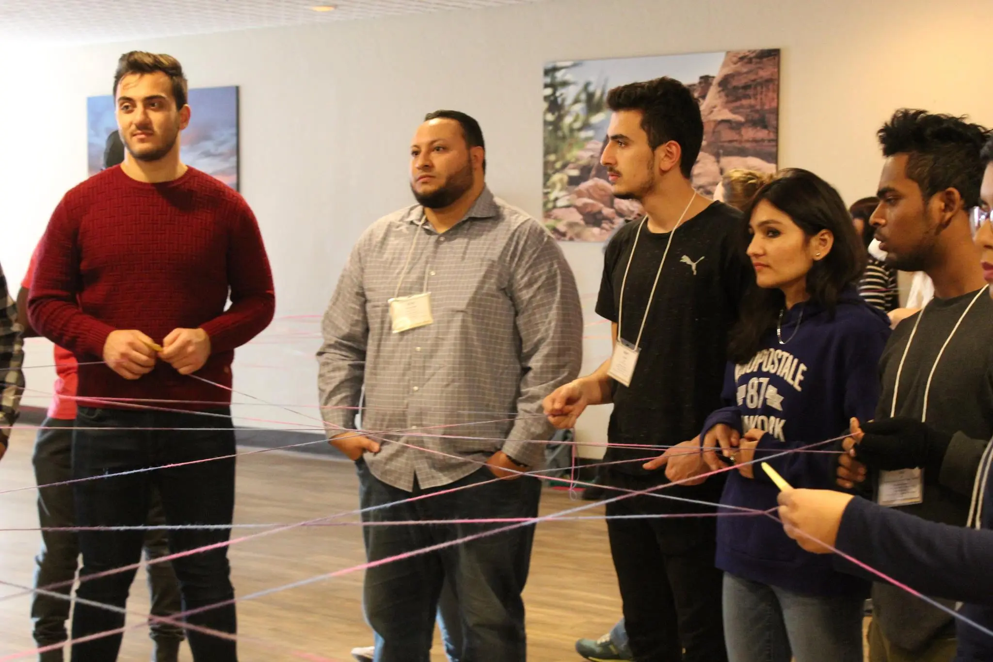 Participants connected global topics with string and talked through how all the issues were connected.
