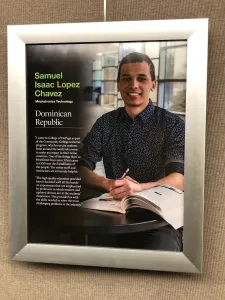 CCI alumnus Samuel Isaac Lopez Chavez’s portrait and story in the International Hall at College of DuPage.