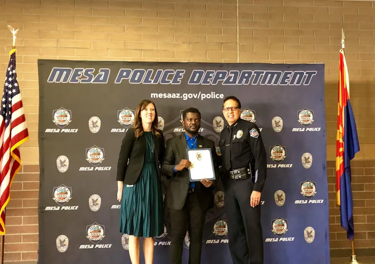 CCI participant Maxime Blessing Gozo received an Outstanding Intern award from the Mesa Police Department