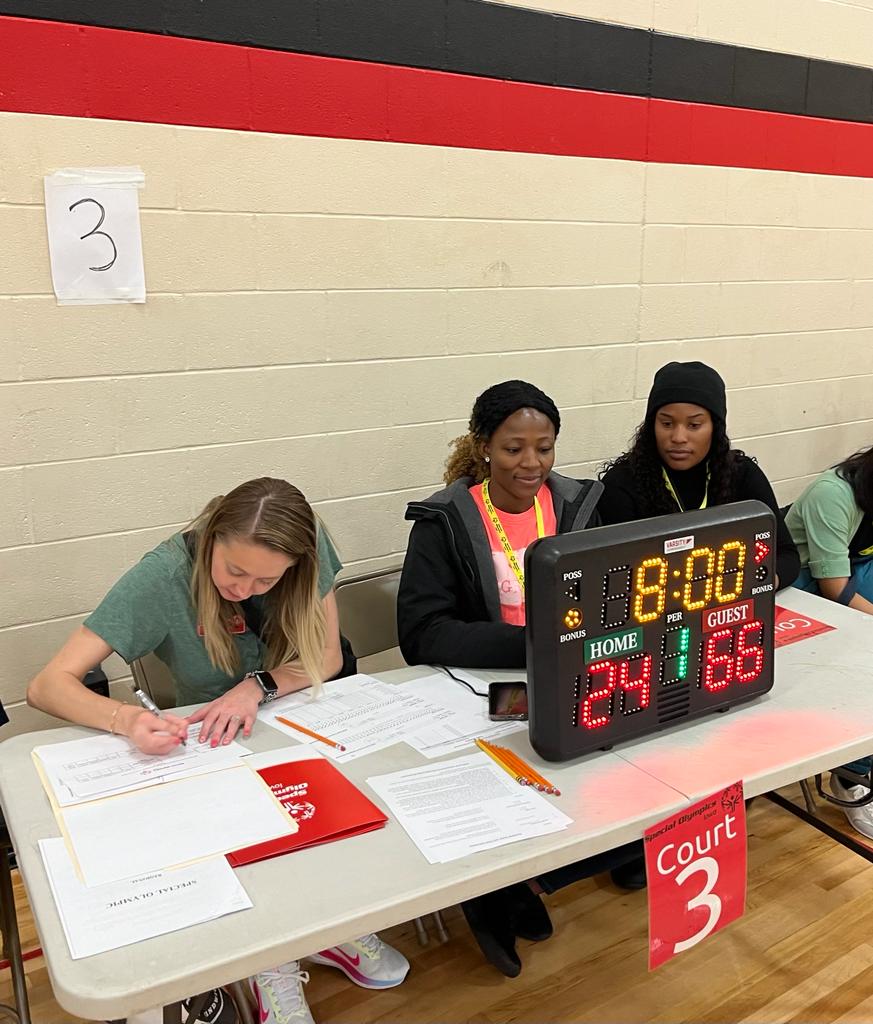 Kirkwood Participants Keep Score and Facilitate a Special Olympics Basketball Tournament and Sports Clinic