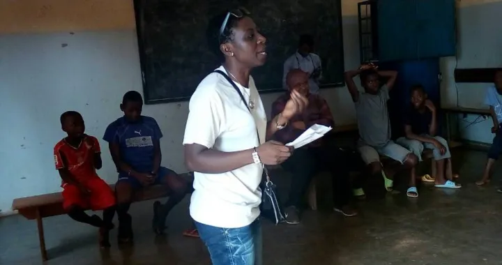 CCI alumna Prodencia teaches street children in Yaounde, Cameroon about personal development and sexual transmitted infections during Youth Week in February.