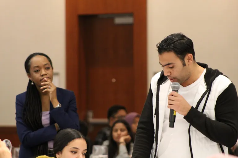 Speaker Sylvia Baffour (left) facilitated a culminating discussion on how CCI participants could work to understand, frame, and ultimately communicate their personal leadership story.