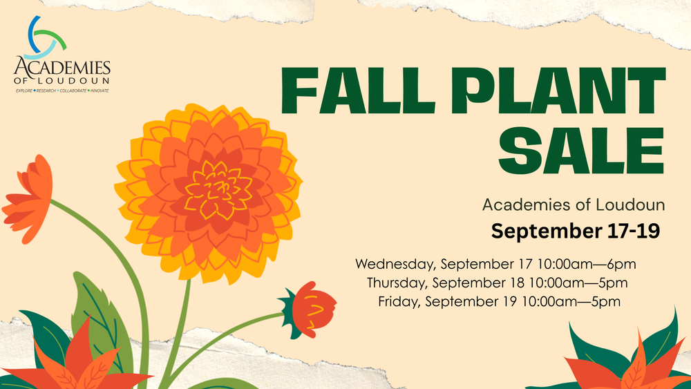 Flyer for the Academies of Loudoun Plant Sale Showing a Colorful Flower image and the date details