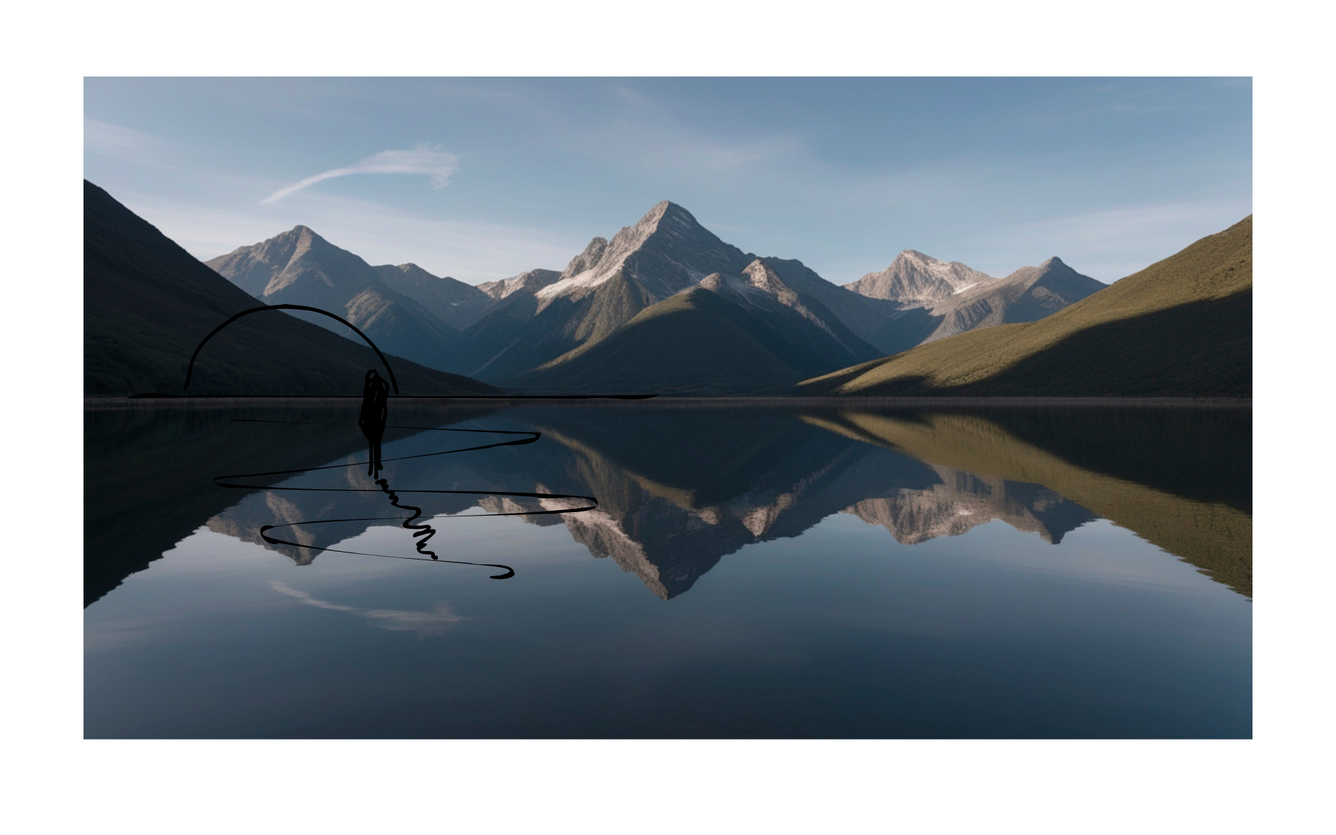 A picture of a lake in front of a mountain range. 