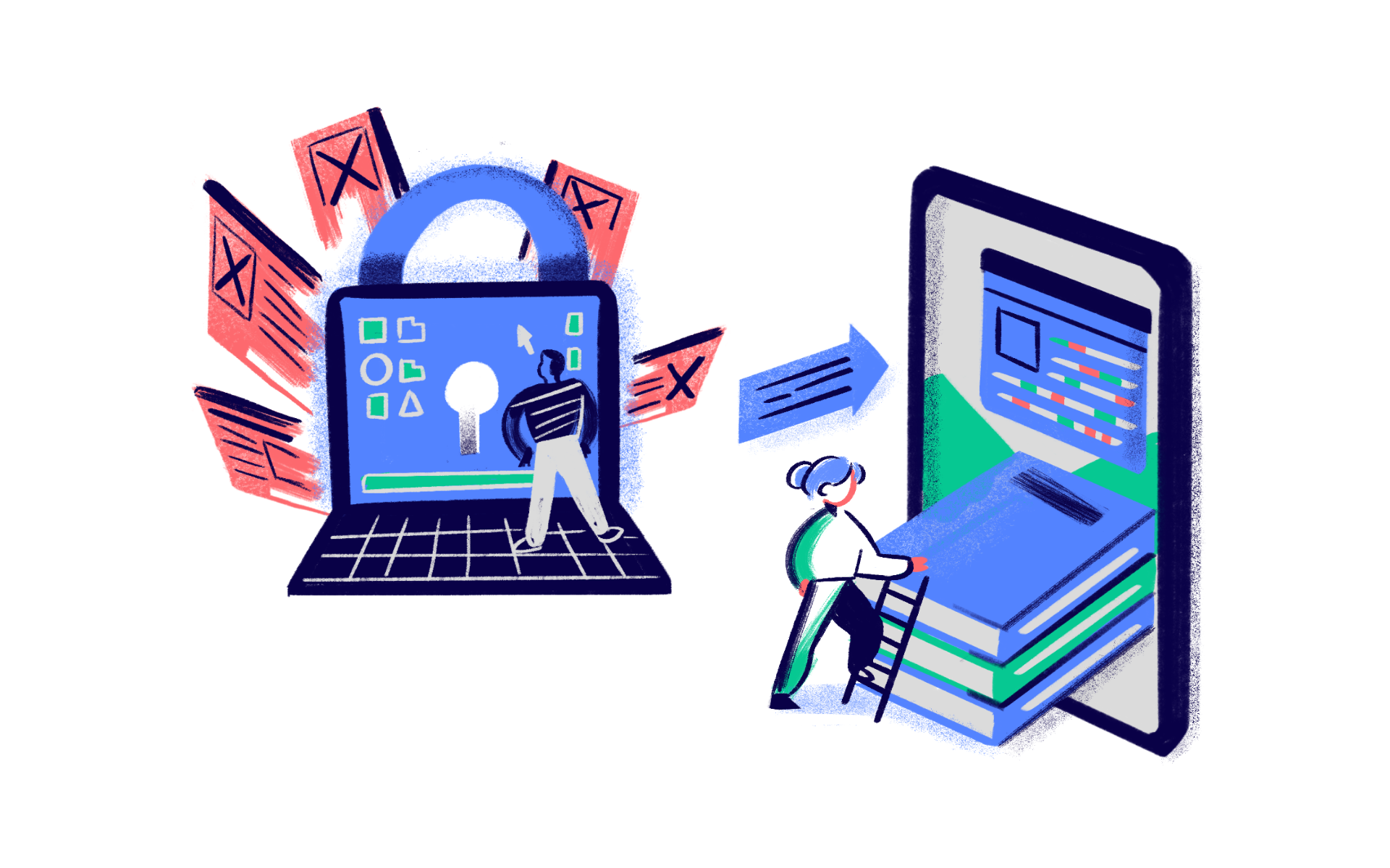 Images of cartoons navigating the web safely. 