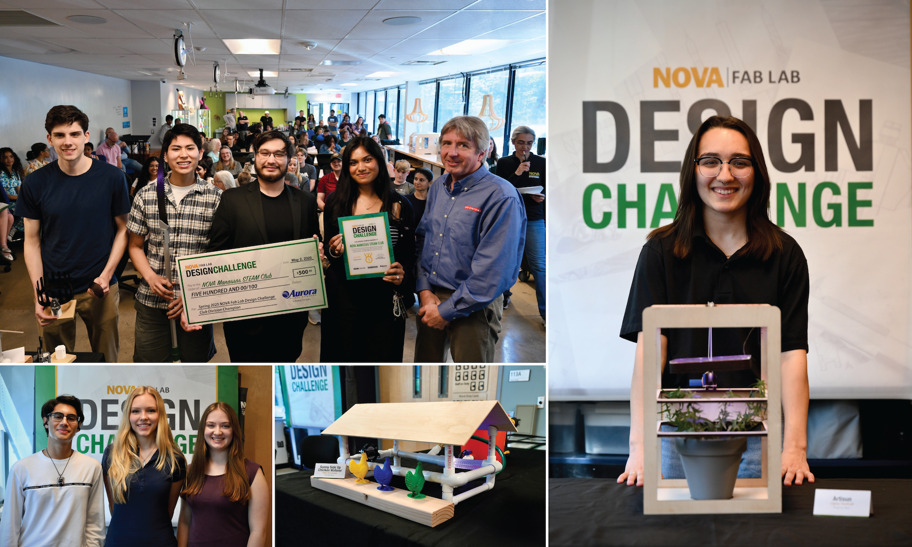design challenge winners with prizes and fabricated designs