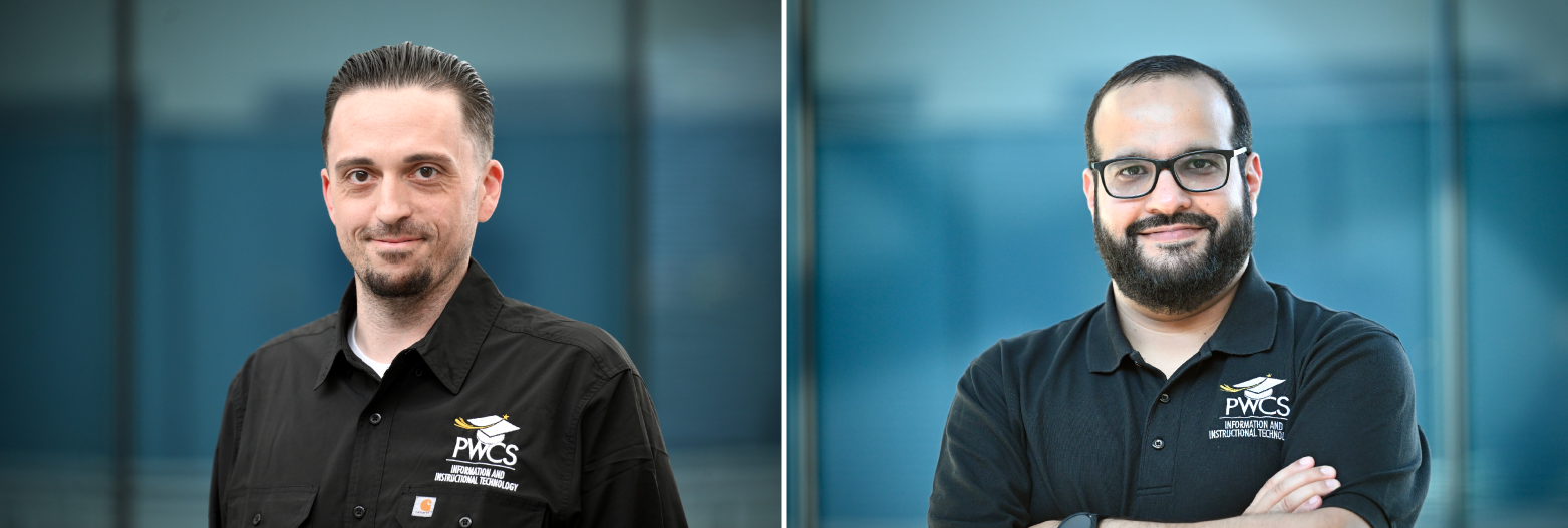 A 2-shot of Spencer Ecker, PWCS IT intern supervisor, on the left, and Abdellah Amine, PWCS IT intern supervisor, on the right.